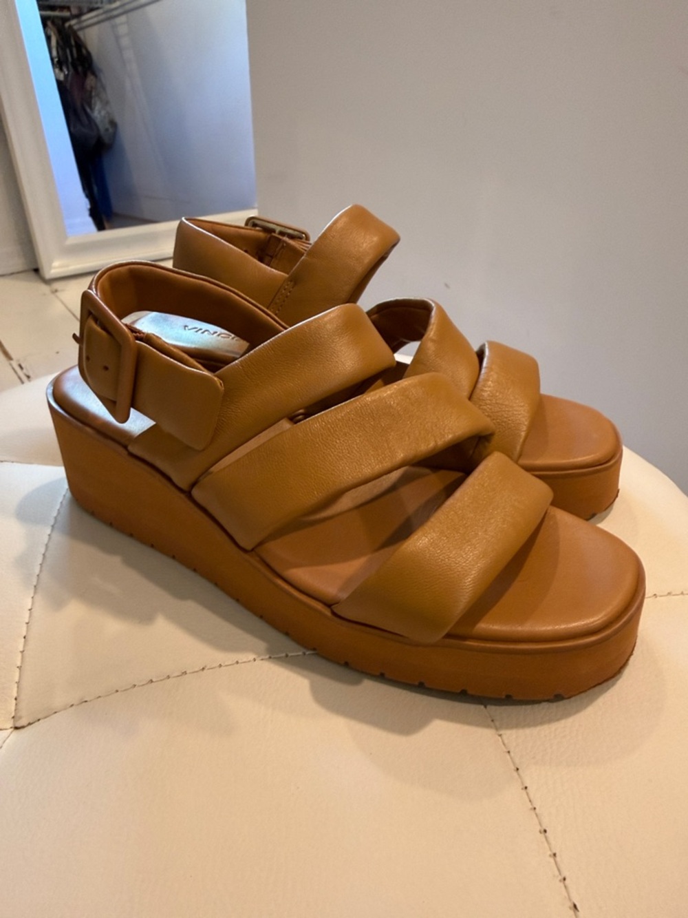 Vince Tan Leather Platform Sandals - Picture 8 of 15